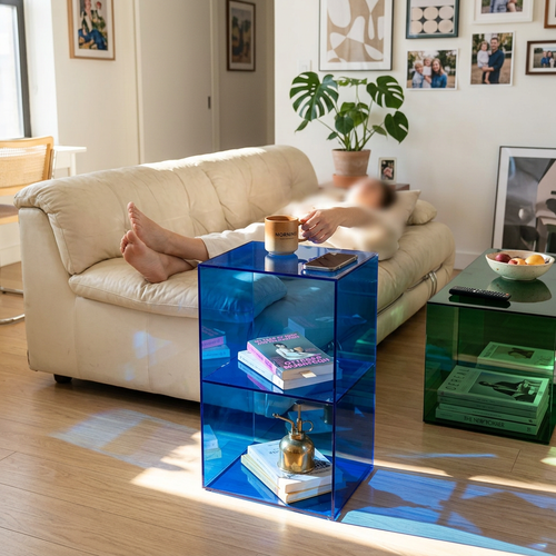 Contemporary Creative Acrylic Rectangular End Table 3-Tier For Living Room