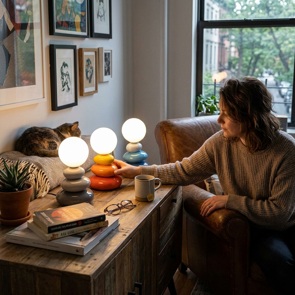 Modern Minimalist Pebble Ceramic Glass USB LED Table Lamp