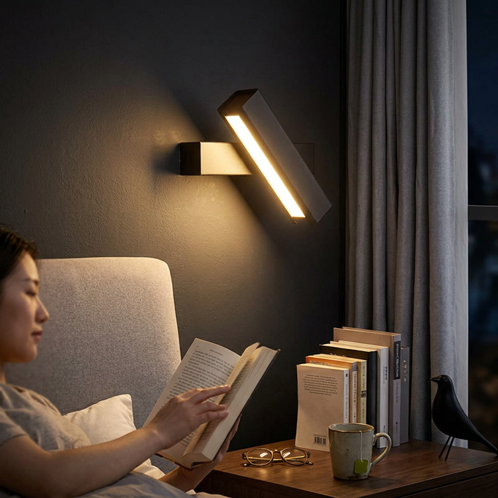 Modern Minimalist Rectangular Aluminum Iron Wood Rotatable LED Wall Sconce Lamp