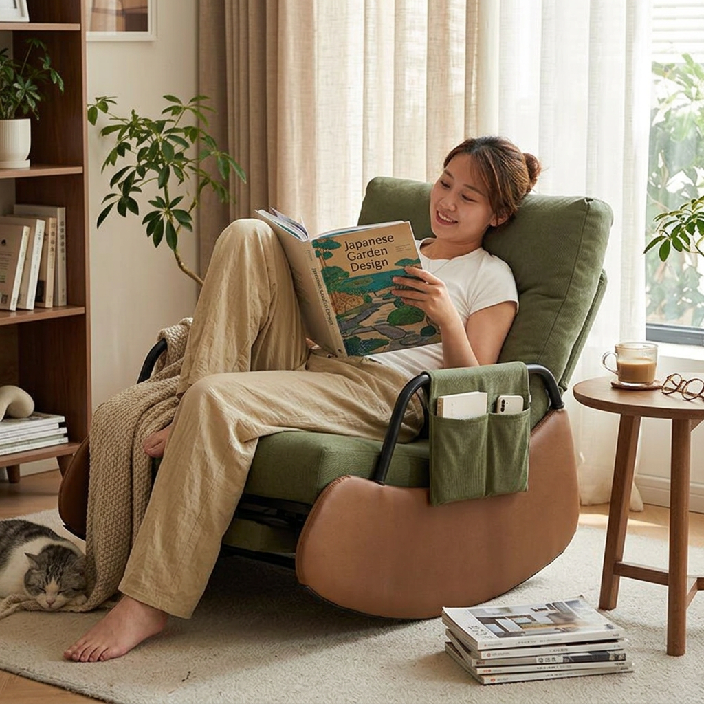 Contemporary Nordic Curved Rocking Accent Chair With Backrest And Armrests For Living Room