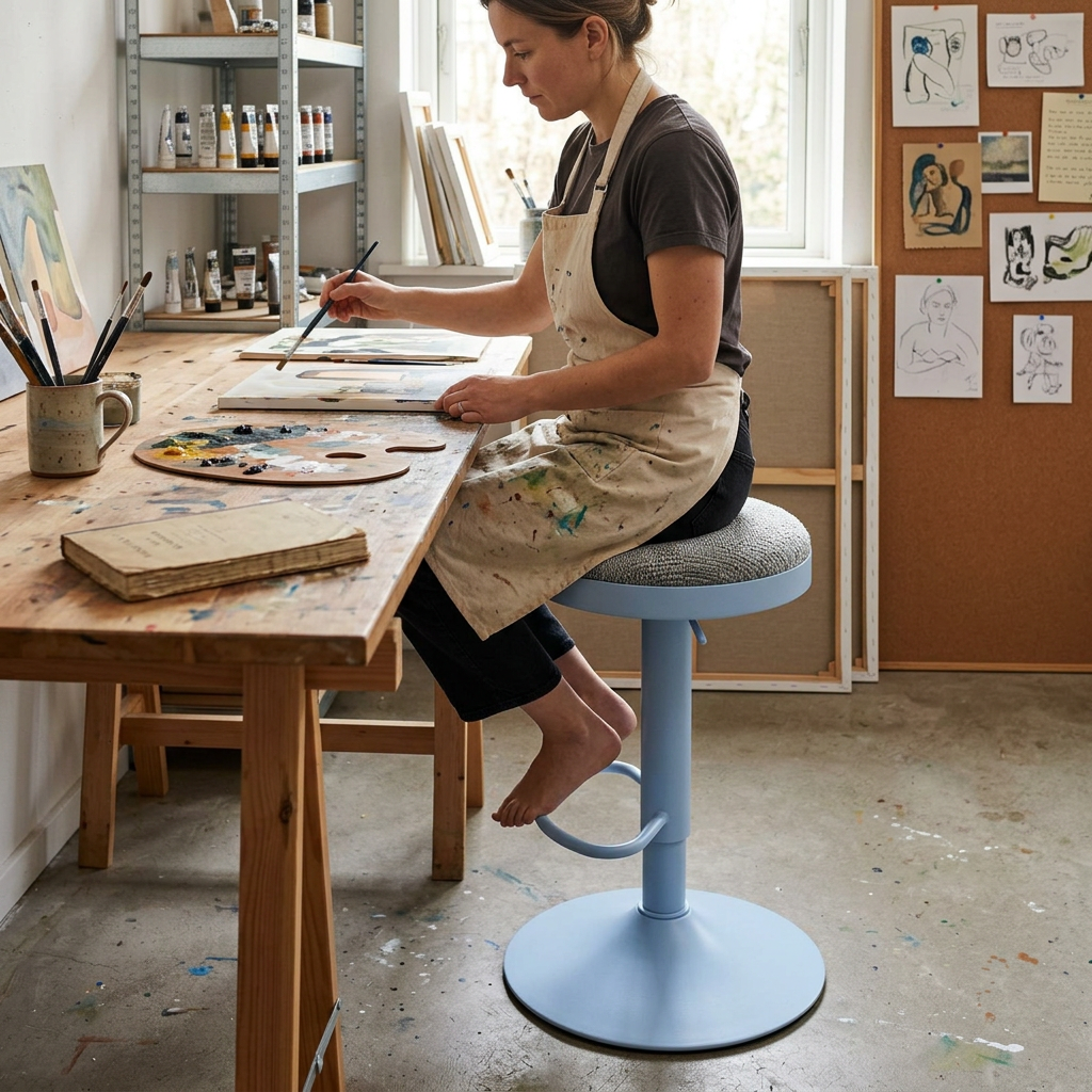 Modern Minimalist Carbon Steel Cotton-Linen Cylindrical Bar Stool Backless