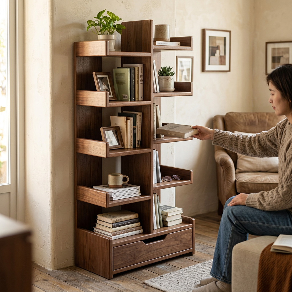 Modern Minimalist Rectangular Solid Wood Eco Board Bookshelf 9-Tier For Living Room
