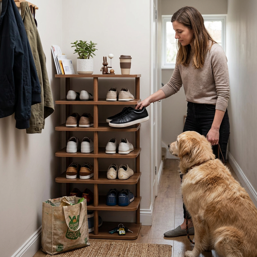 Modern Minimalist Rectangular Cylinder PVC Wood Shoe Storage