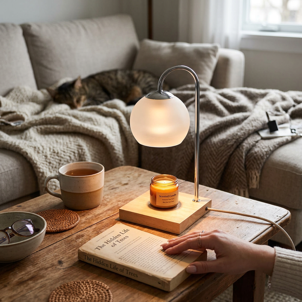 Modern Simple Solid Wood Candle Spherical 1-Light Melting Wax Table Lamp
