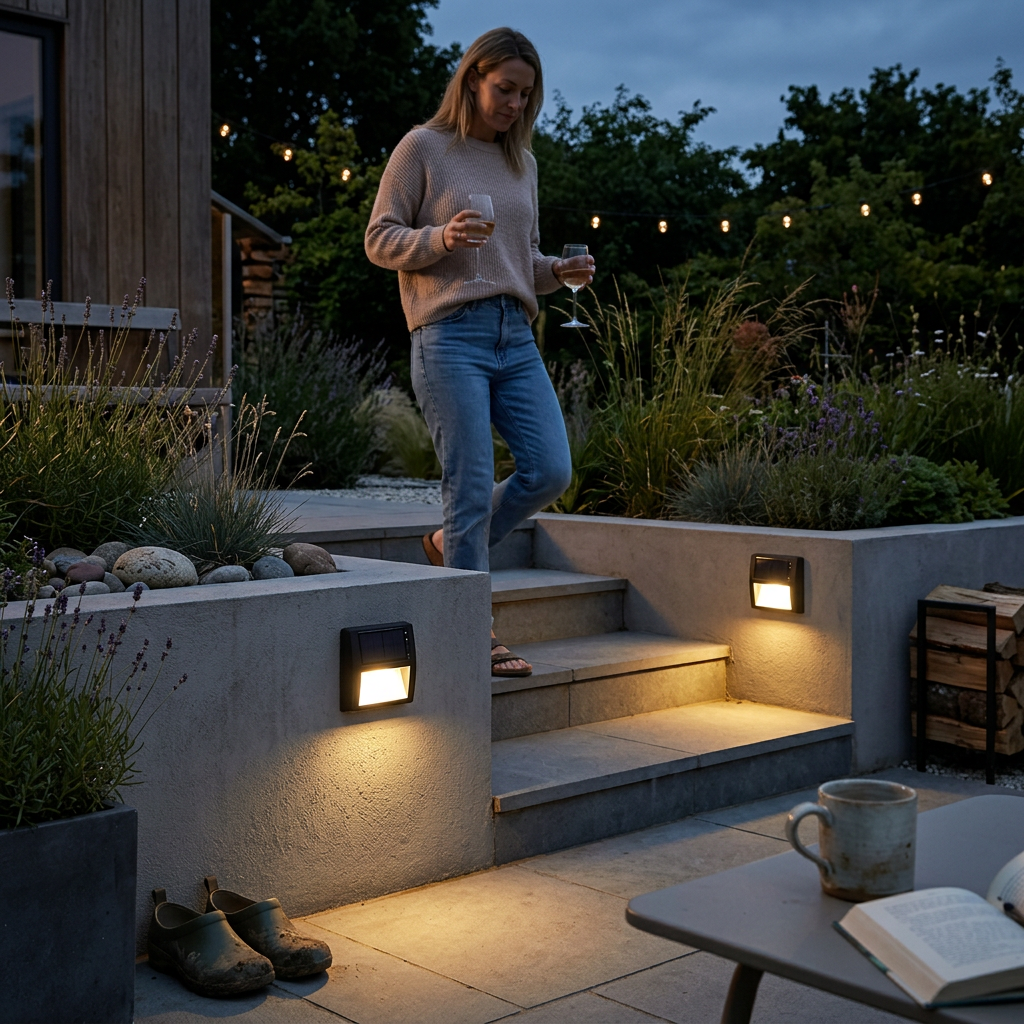 Modern Minimalist Round Square LED Outdoor Solar Waterproof Patio Step Light