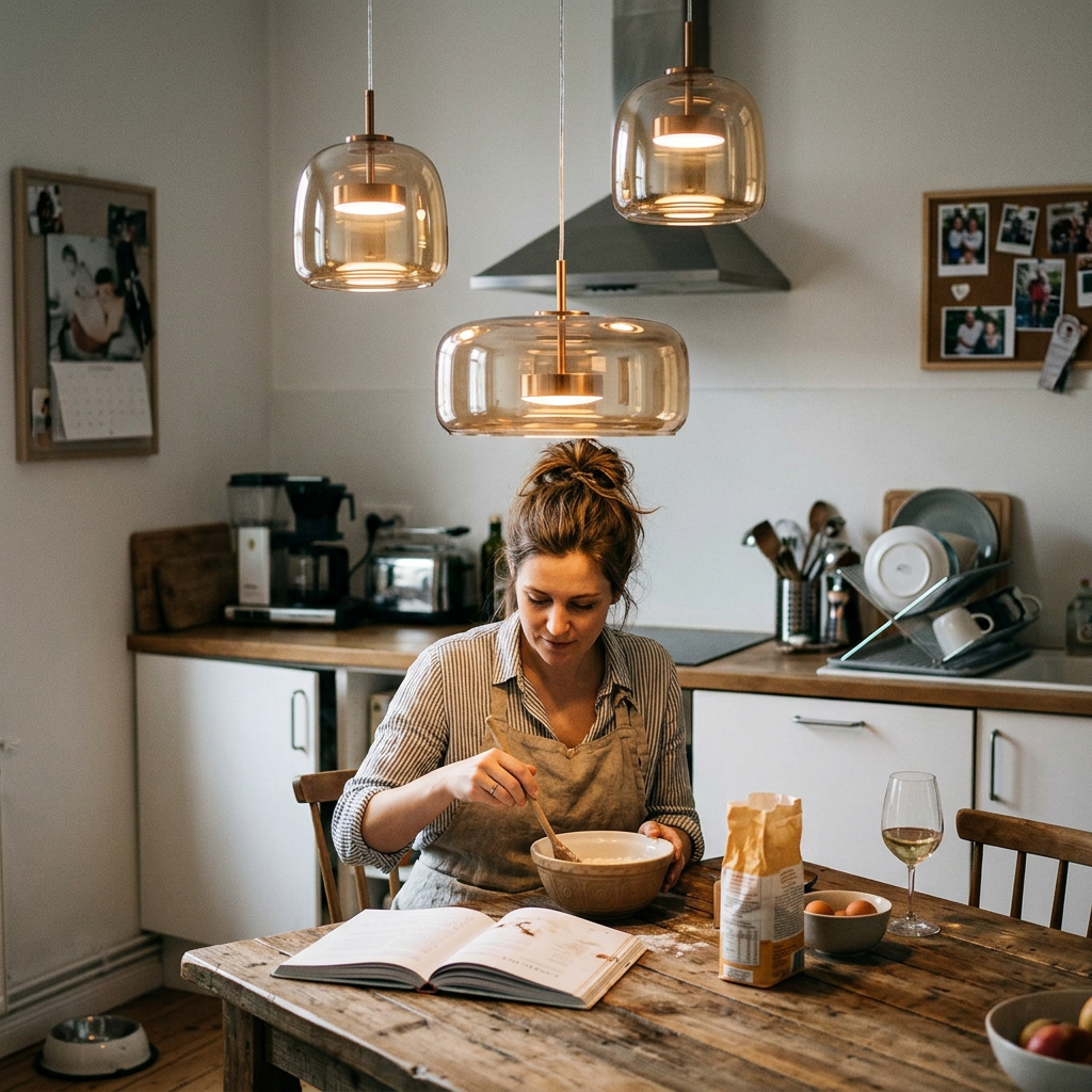 Contemporary Scandinavian Cylinder Copper Glass LED Pendant Light
