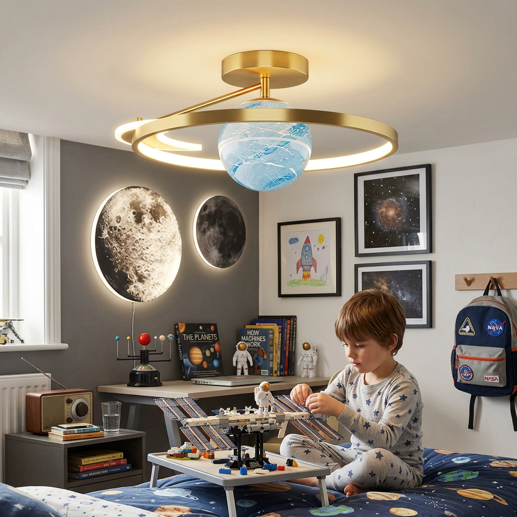 Modern Space Planet Globe LED Semi-Flush Mount Ceiling Light
