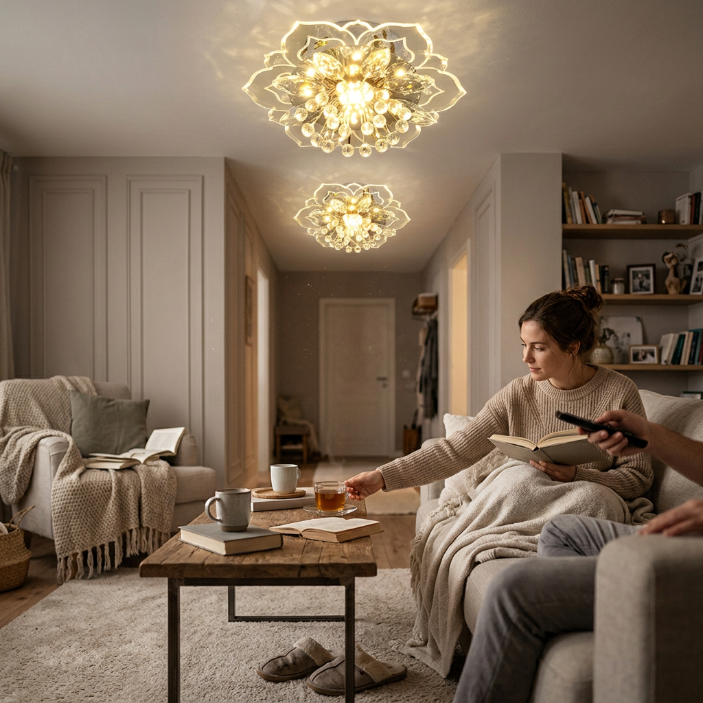 Modern Crystal Flower Shape LED Flush Mount Ceiling Light