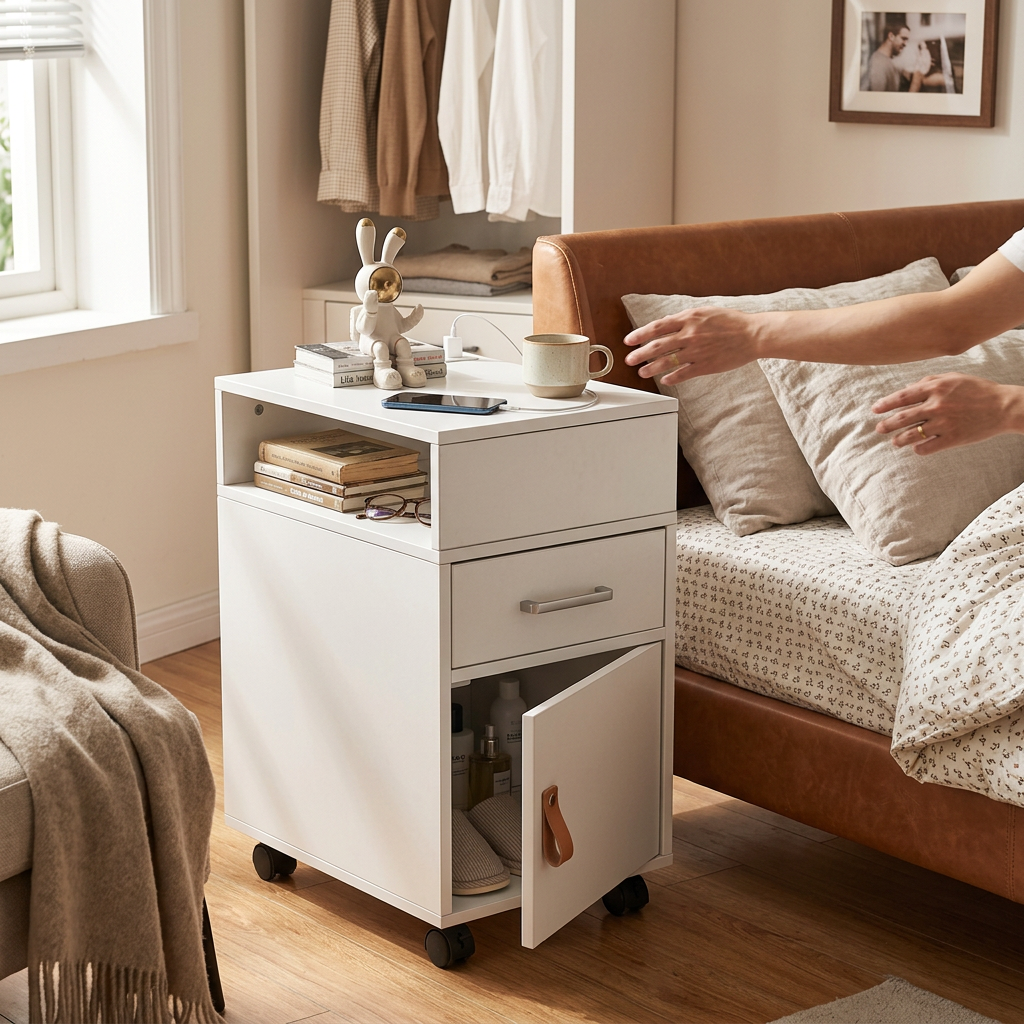 Modern Minimalist Rectangular Medium Density Fiberboard Nightstand 1-Drawer