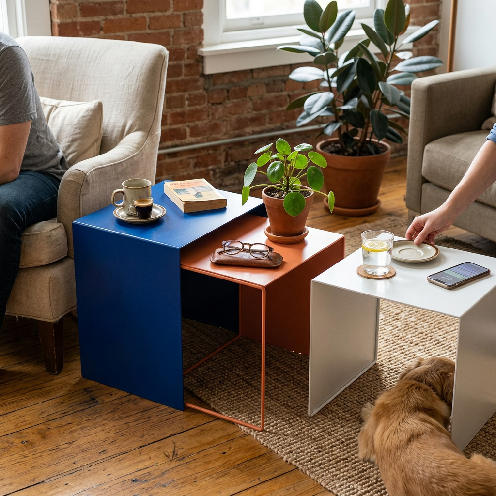 Modern Minimalist Square Iron Side Table Nesting For Living Room
