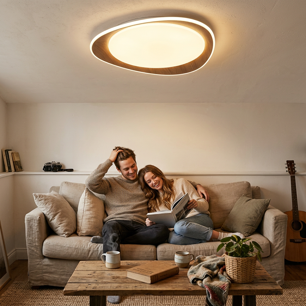 Modern Minimalist Wood Grain Pebble LED Flush Mount Ceiling Light