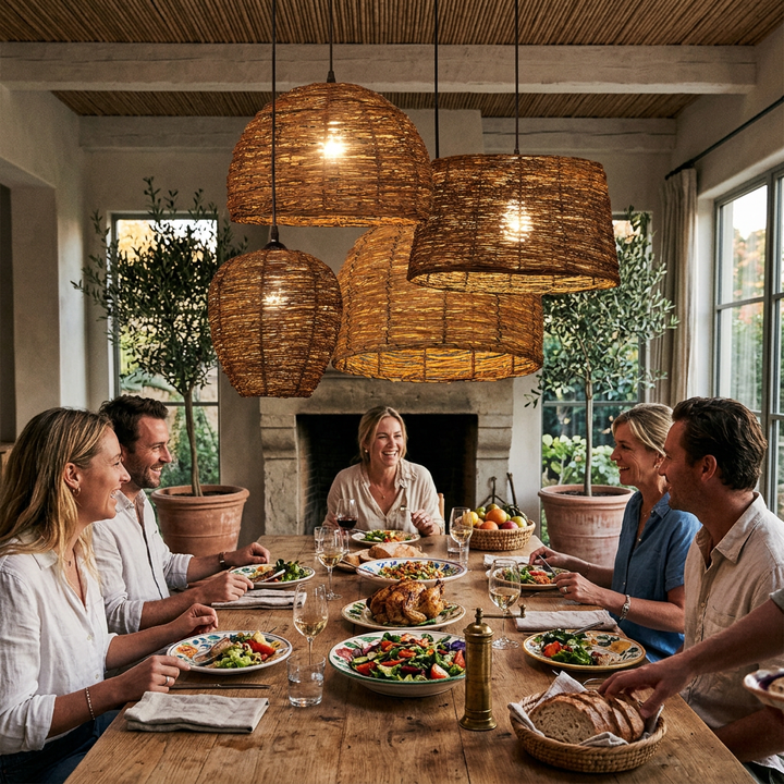 Retro Rattan Weaving Dome 1-Light Pendant Light