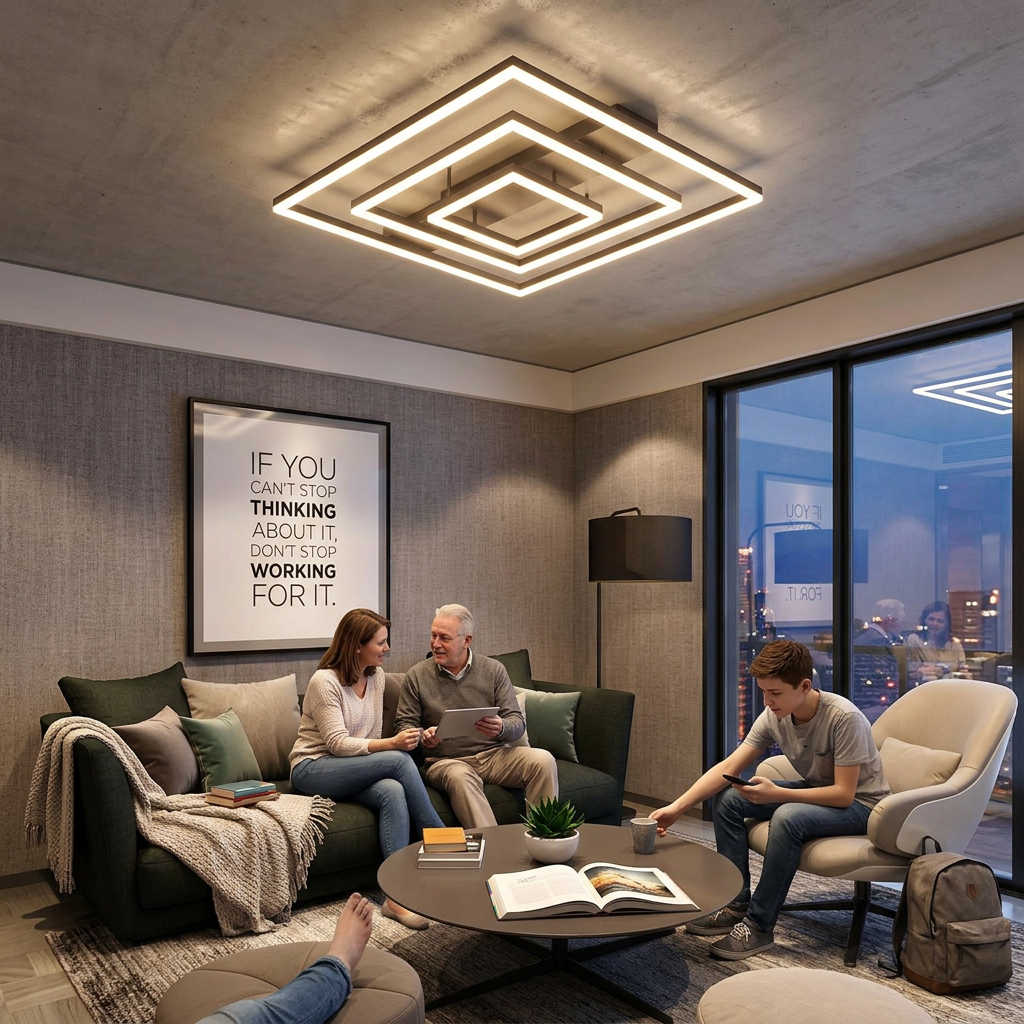 Modern Minimalist Aluminum Finish Multi-layer Rectangular Frame LED Flush Mount Ceiling Light For Living Room