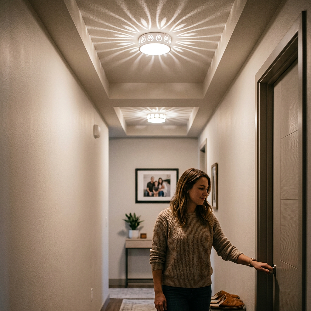 Contemporary Nordic Iron Acrylic Round Shadow LED Flush Mount Ceiling Light For Hallway