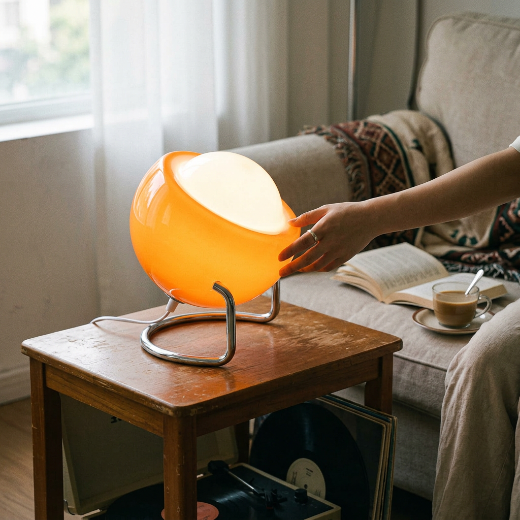 Contemporary Nordic Planet Orange Glass Iron 1-Light Table Lamp