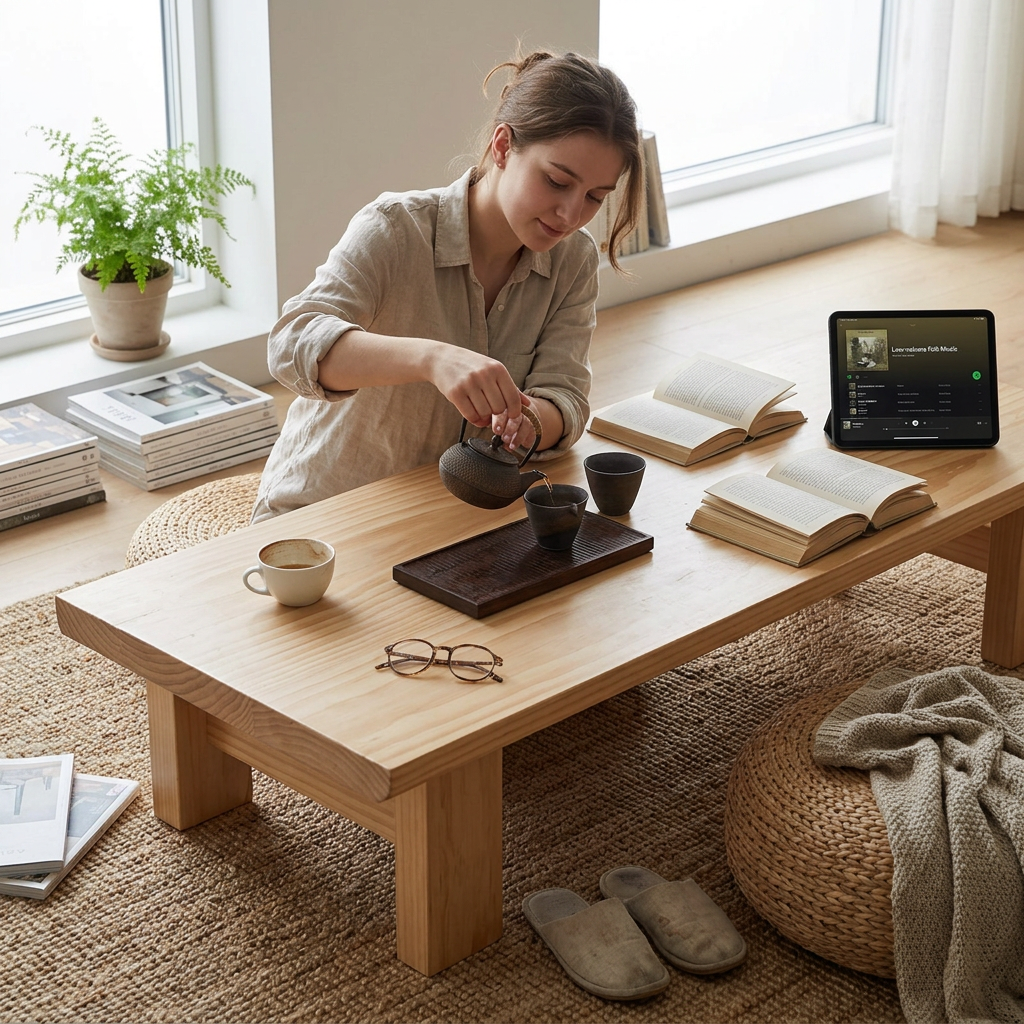 Traditional Japanese Rectangular Solid Wood Coffee Table