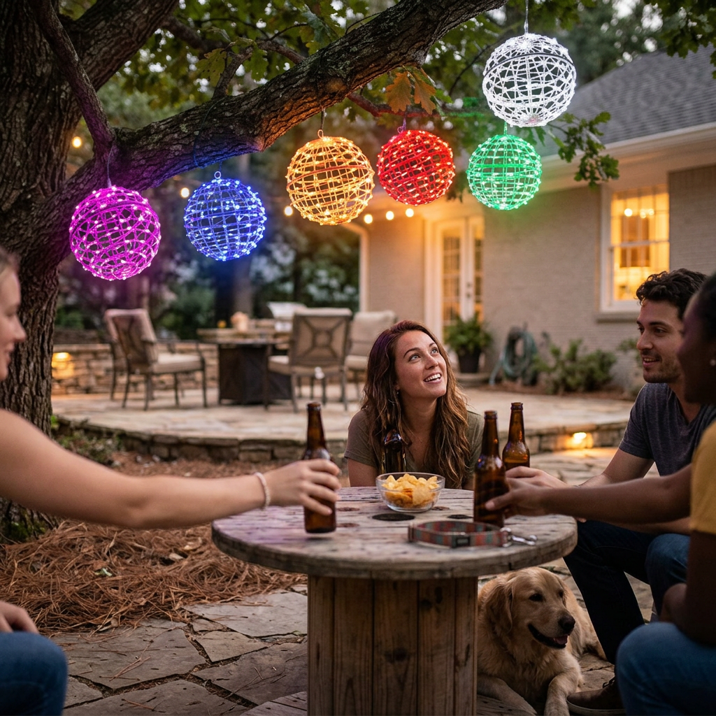 Waterproof PVC Hanging Ball LED Outdoor Pendant Light For Garden