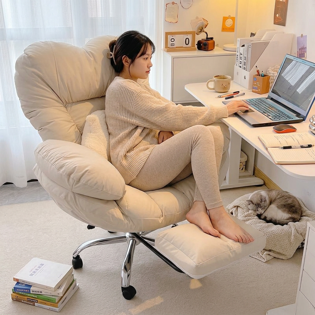 Synthetic Fabric Metal Curved Grid Desk Chair For Home Office