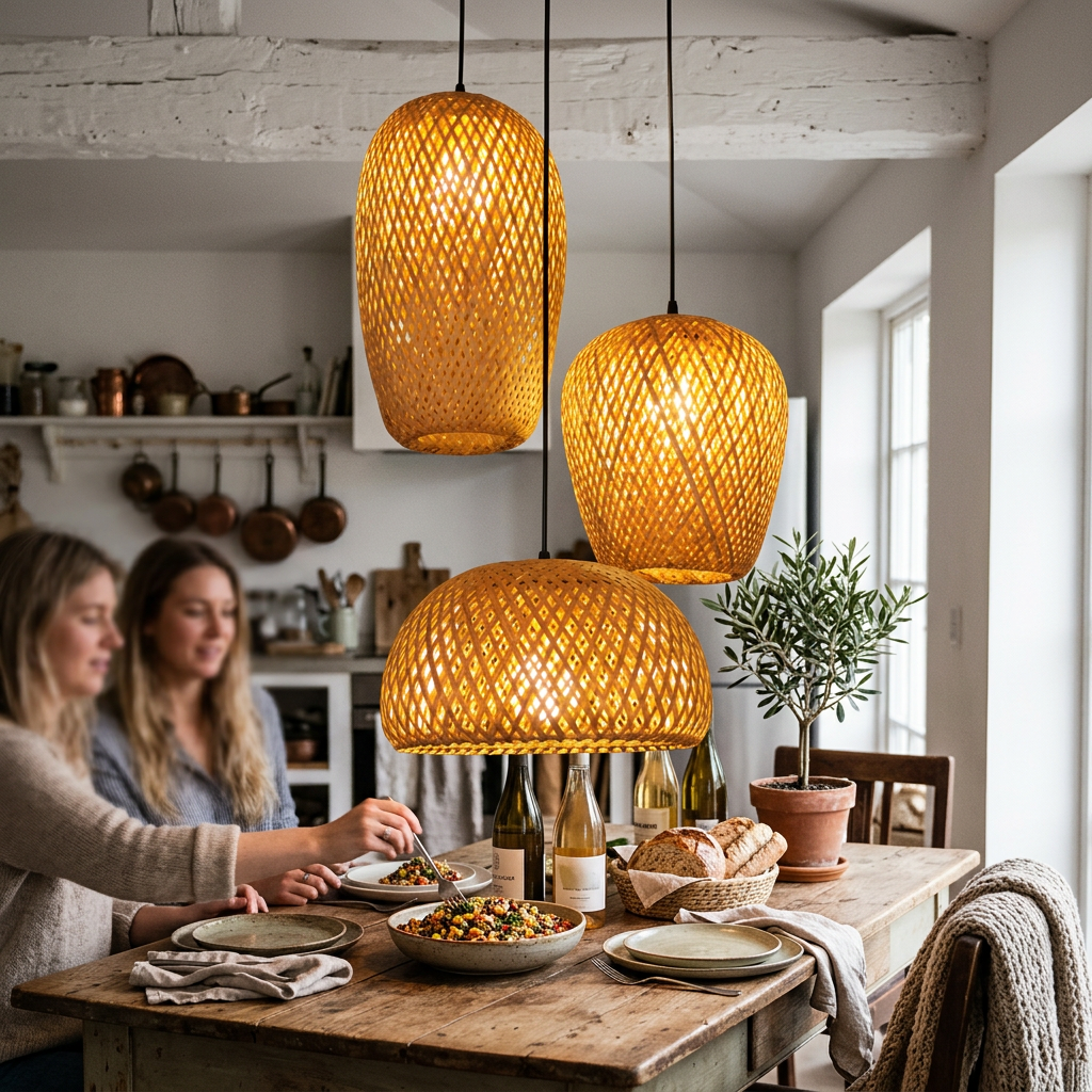 Traditional Vintage Bamboo Metal Weaving Round 1-Light Pendant Light