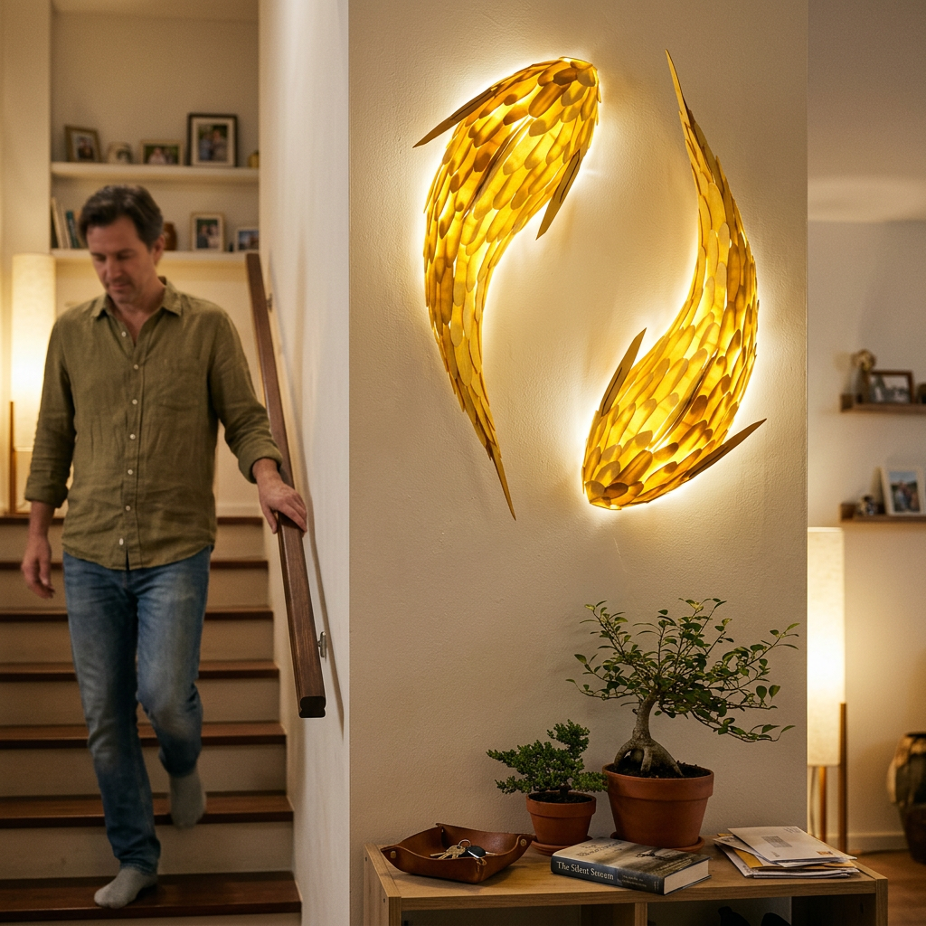 Modern Decorative Carp Linden Wood Wall Sconce Lamp