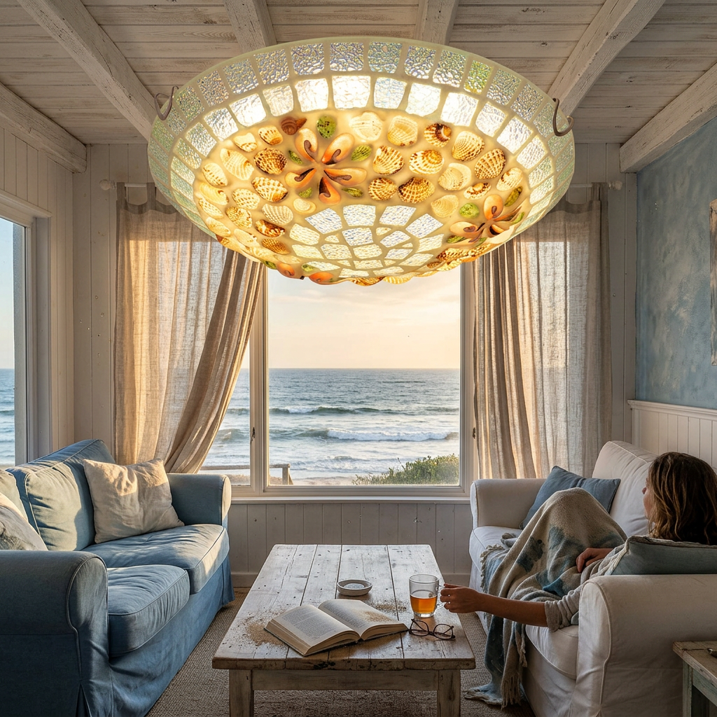 Tiffany Creative Mosaic Shells 1-Light Flush Mount Ceiling Light