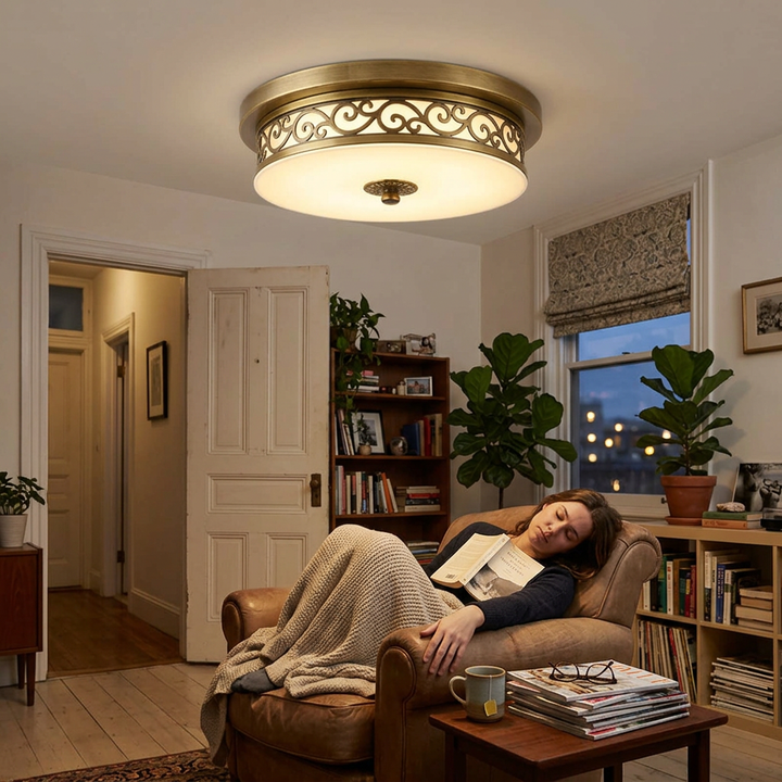 Vintage Circle Patterned Edge Iron LED Flush Mount Ceiling Light