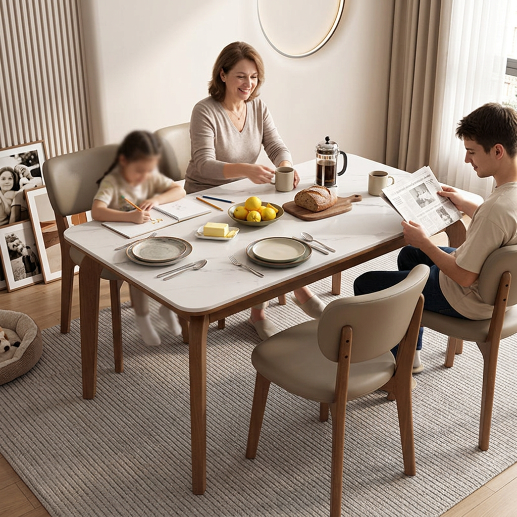 Scandinavian Round Curve Oak Faux Leather Dining Chair For Dining Room