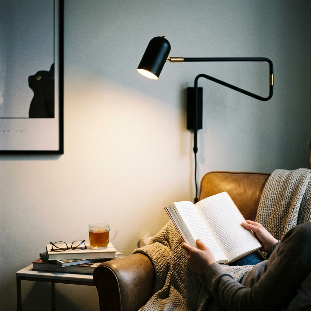 Contemporary Nordic Iron Cylinder Long Pole Swing Arm Wall Sconce Lamp for Bedroom