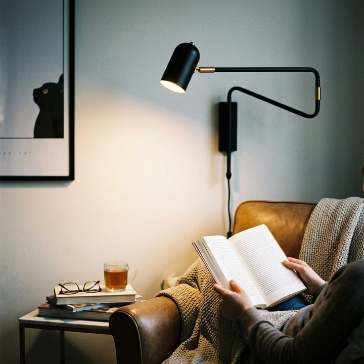 Contemporary Nordic Iron Cylinder Long Pole Swing Arm Wall Sconce Lamp for Bedroom