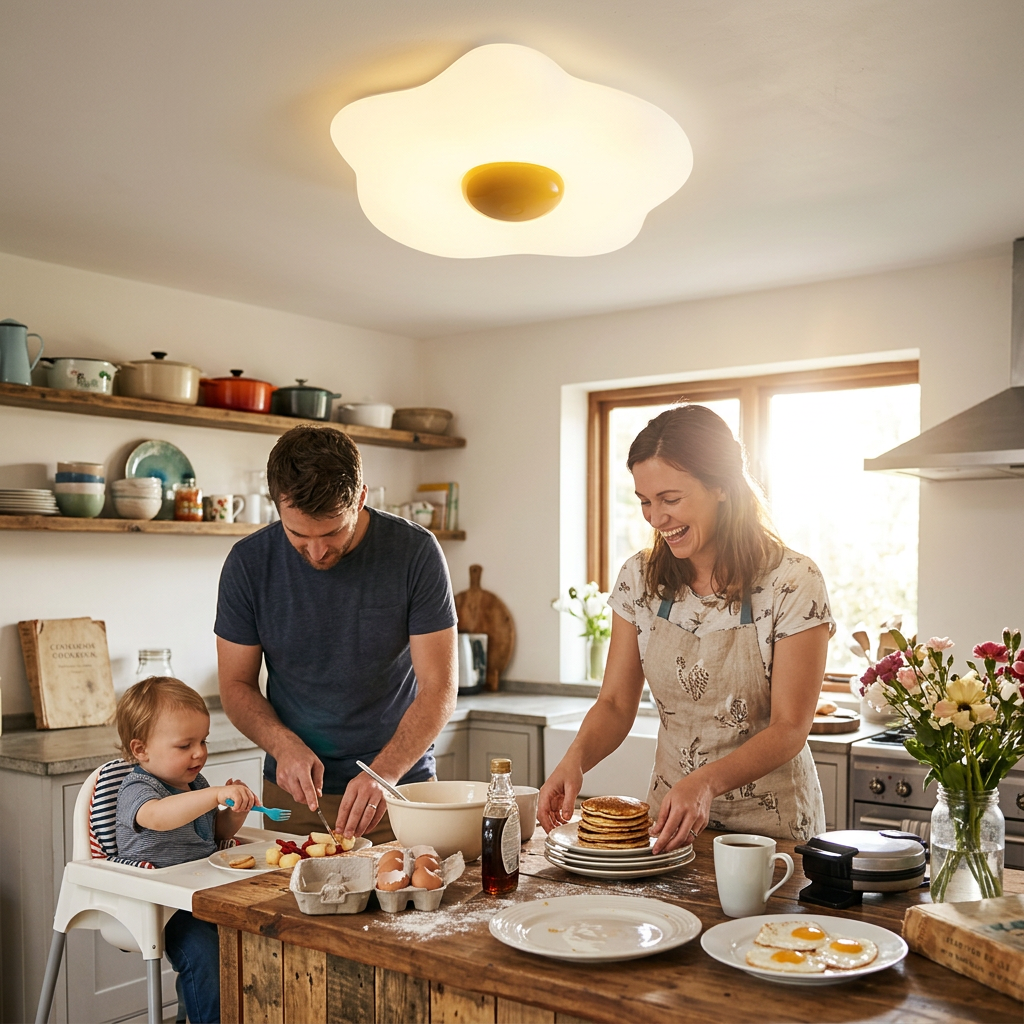 Contemporary Creative Fried Egg Rotational Molding Iron LED Flush Mount Ceiling Light For Living Room