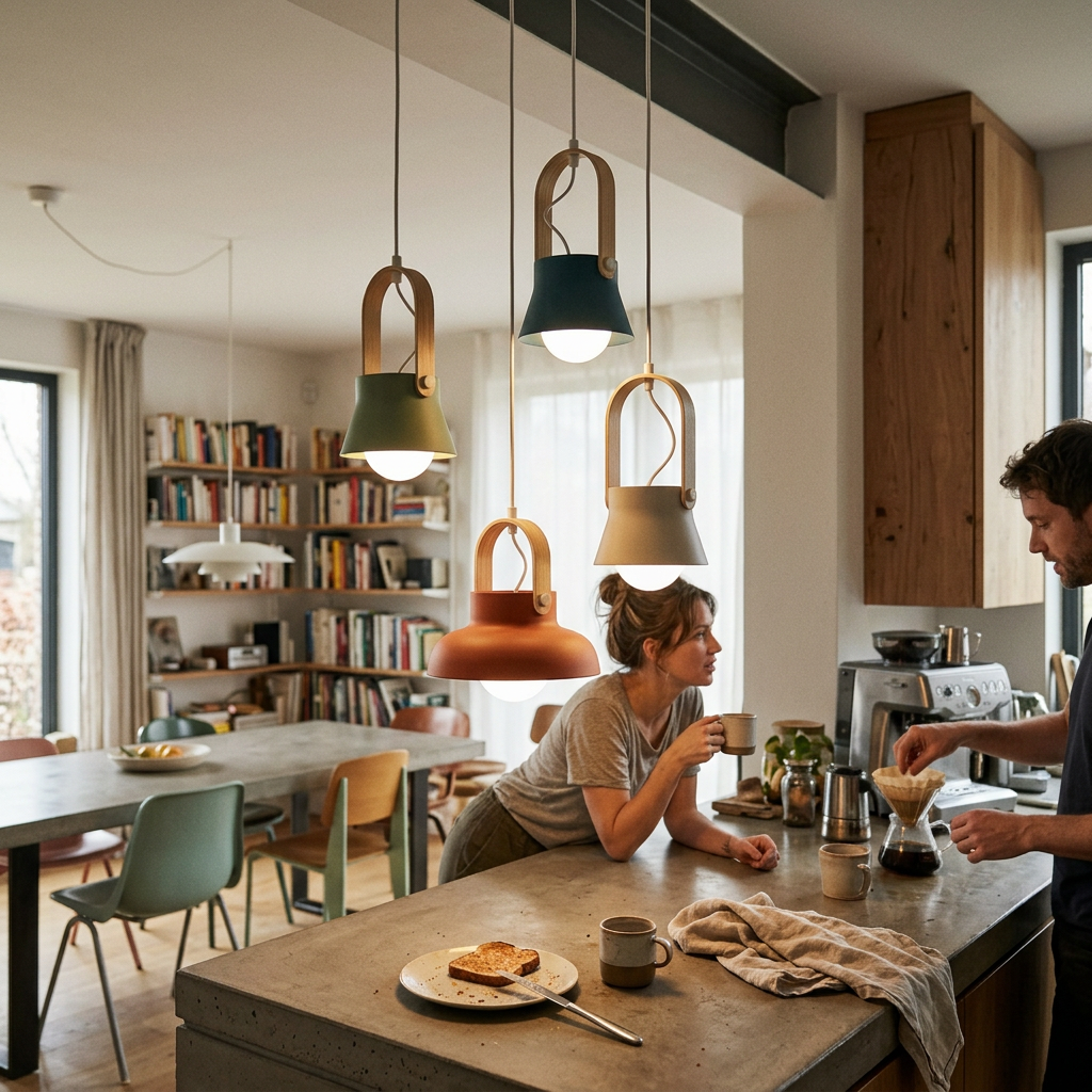 Modern Nordic 1-Light Dome Wood Carrying Handle Pendant Light