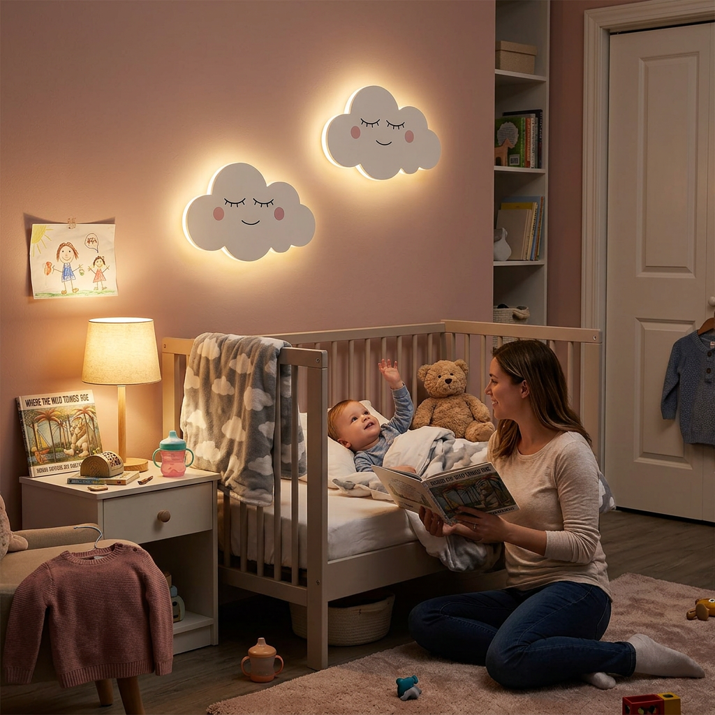 Contemporary Creative Cartoon Smiley Cloud Iron Acrylic Shade LED Kids Wall Sconce Lamp For Bedroom
