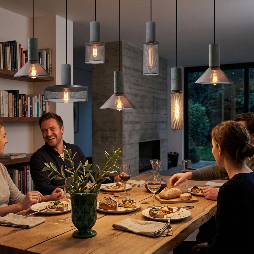 Contemporary Industrial Cylindrical Tapered Cement Iron 1-Light Pendant Light For Living Room