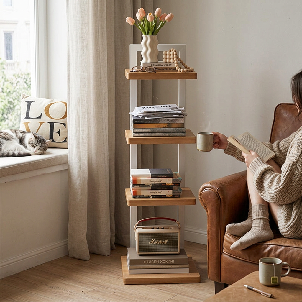 Modern Minimalist Square Rectangular Particle Board Steel Pipe Bookshelf