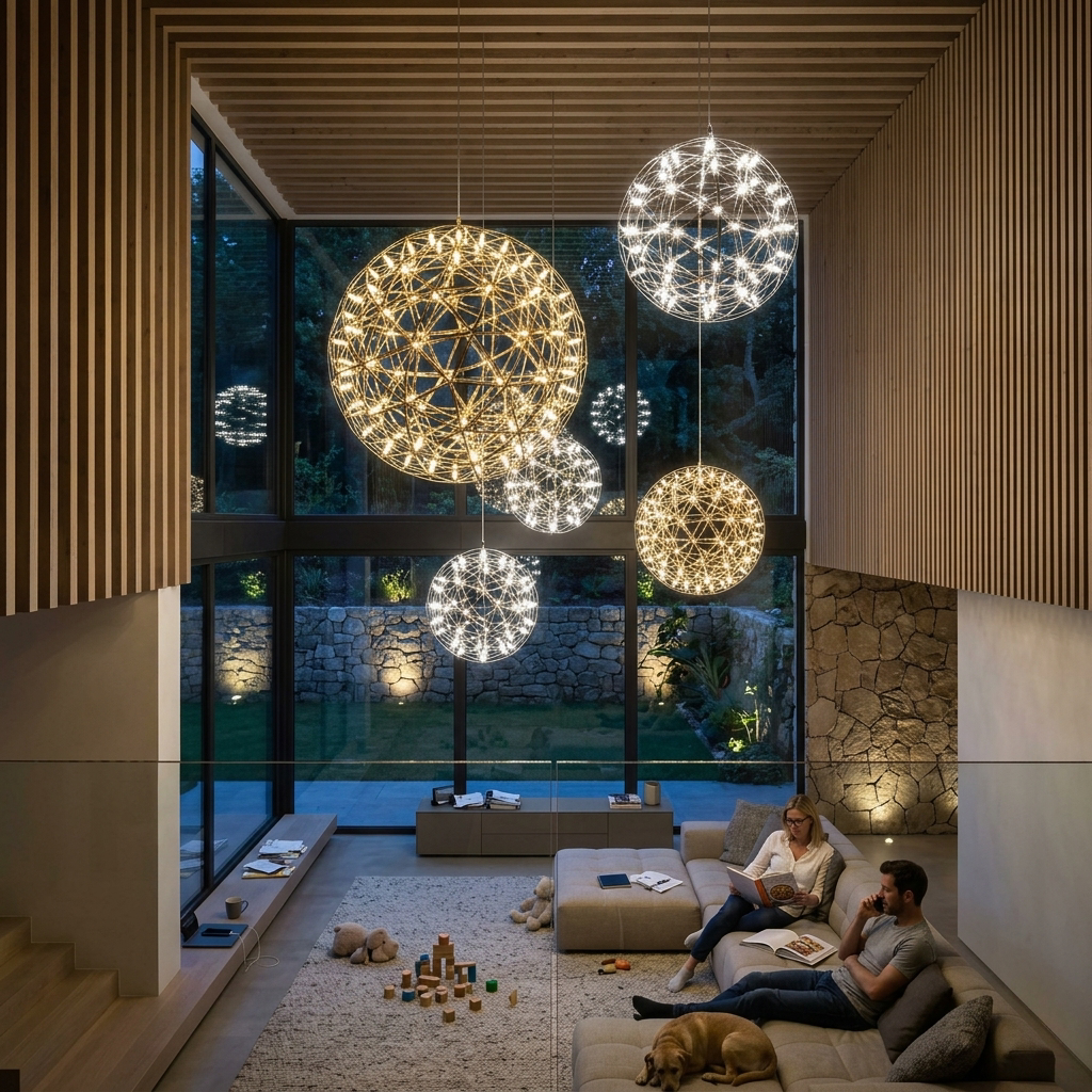 Contemporary Creative Globe Iron 12 Light LED Firework Pendant Light