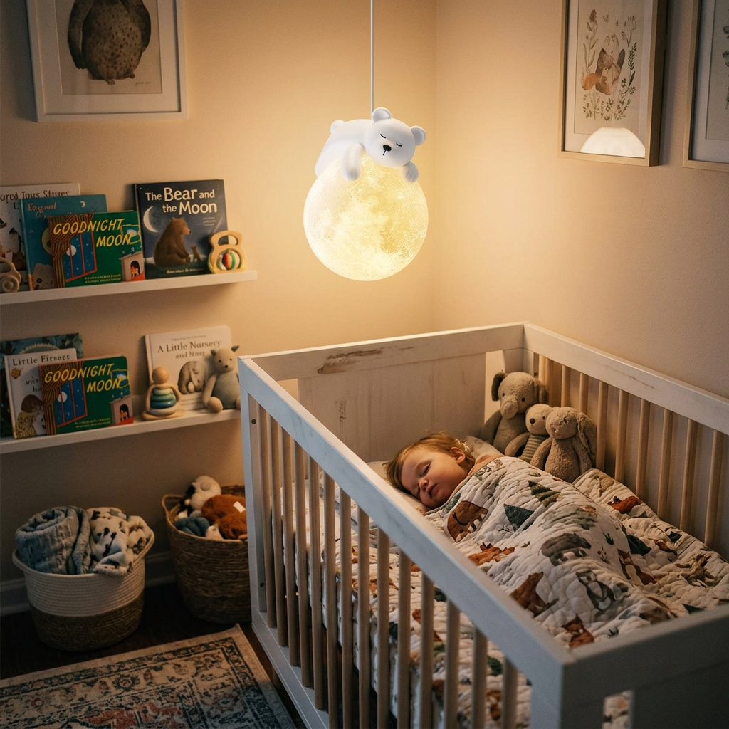 Modern Minimalist Cartoon Kids Moon Animal Resin 1-Light Pendant Light For Bedroom