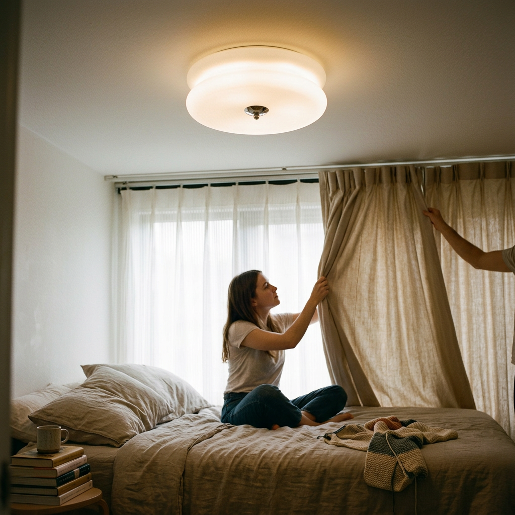 French Minimalist Cream Glass Round LED Flush Mount Ceiling Light