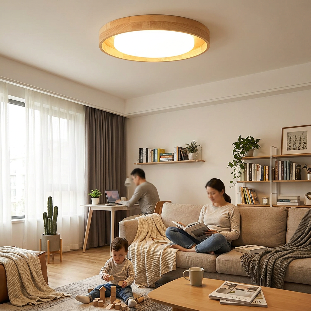 Japanese Simple Log Round LED Flush Mount Ceiling Light