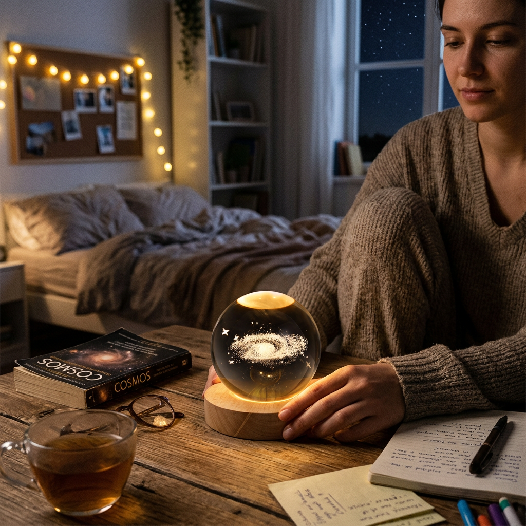 Contemporary Creative Star System Crystal Ball USB LED Night Light Table Lamp For Bedroom