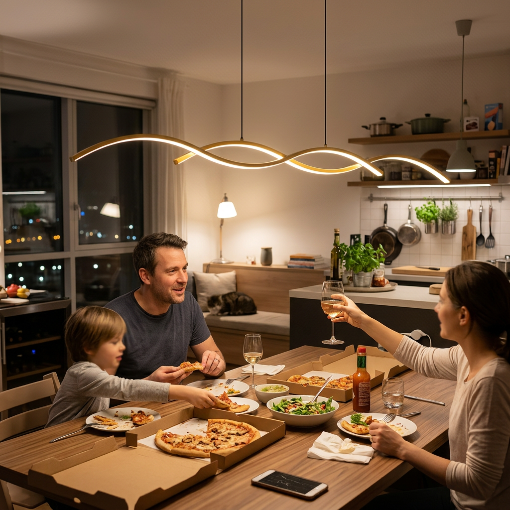 Nordic Minimalist Long Strip Wave Design Island Light LED Chandelier