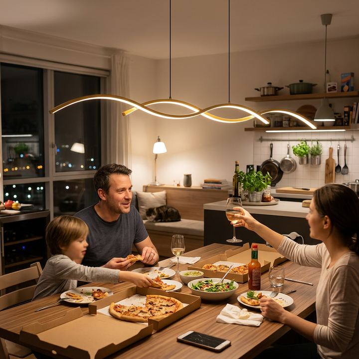Nordic Minimalist Long Strip Wave Design Island Light LED Chandelier