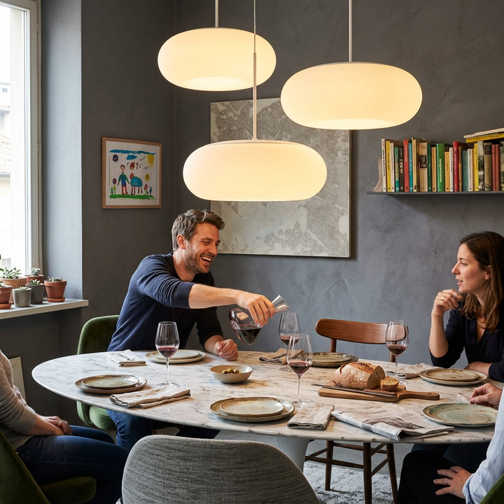 Modern Minimalist Plastic White 1-Light Drum LED Pendant Light
