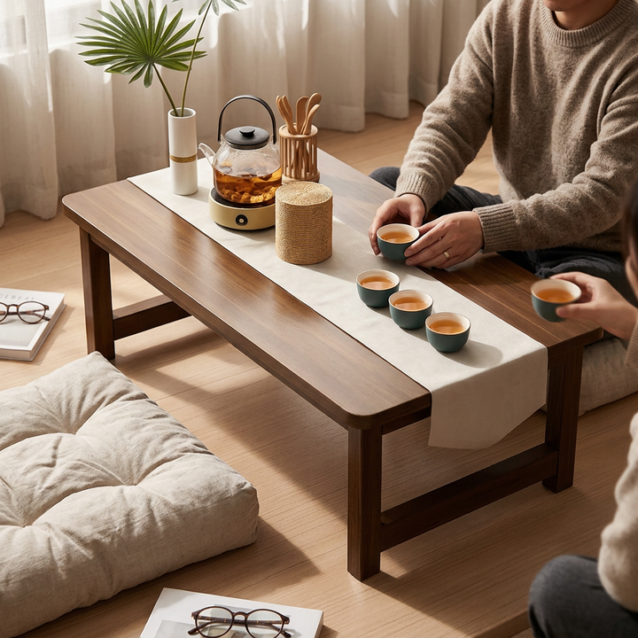 Traditional Japanese Medium-Density Fiberboard Rounded Rectangular Ended Table Folding Design For Living Room