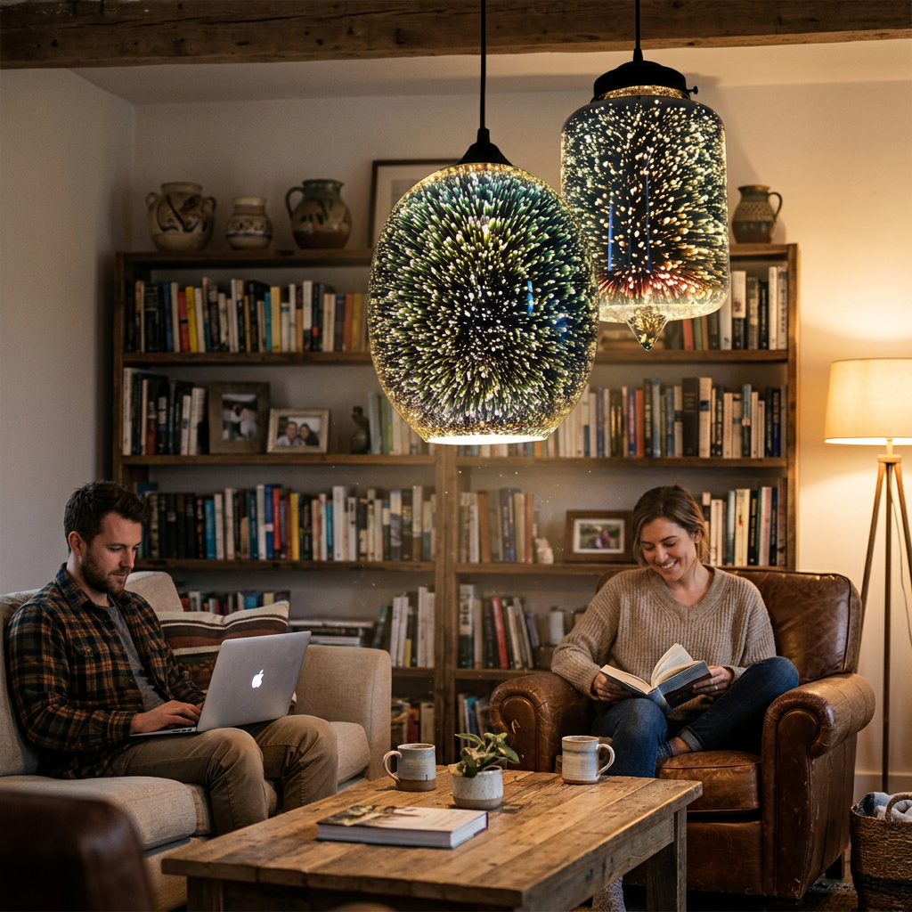 Stained Fireworks Glass Jar Pendant Light