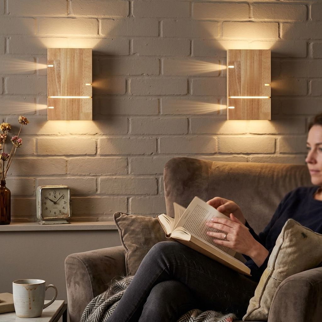 Wooden Square 2-Light Wall Sconce Lamp