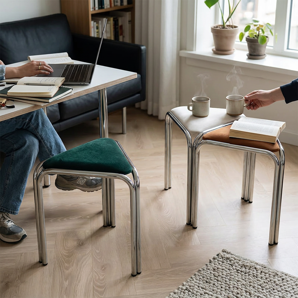 Contemporary Creative Flannelette Stainless Steel Stackable Triangle Low Stool