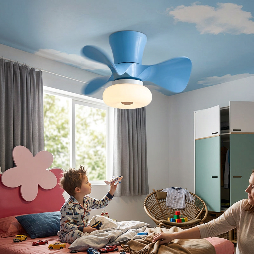 Contemporary Nordic Macaron ABS Metal LED Semi-Flush Mount Ceiling Fan Light