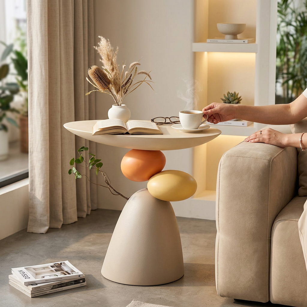 Contemporary Creative Round Elliptical Branch Slab Resin End Table For Bedroom