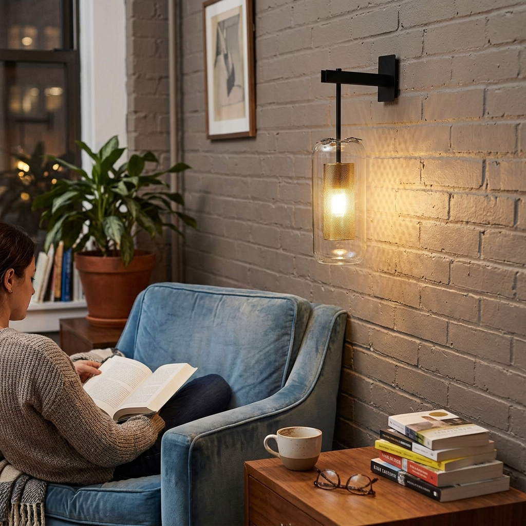 Modern Minimalist Cylinder Clear Glass 1-Light Wall Sconce Lamp For Living Room