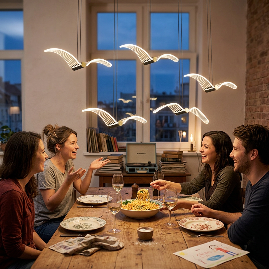 Contemporary Creative Seagull Iron Acrylic LED Pendant Light For Dining Room